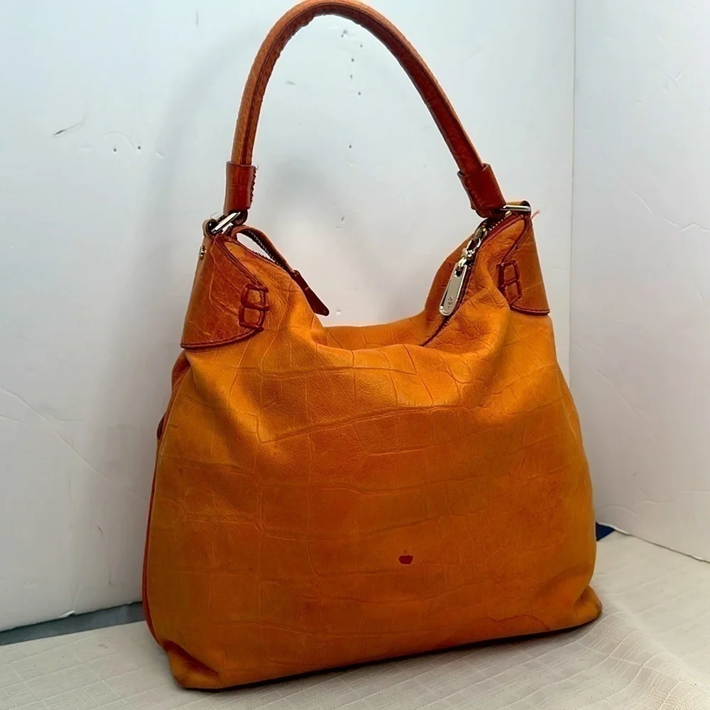 Cole Haan pop of color orange creamsicle leather hobo bag